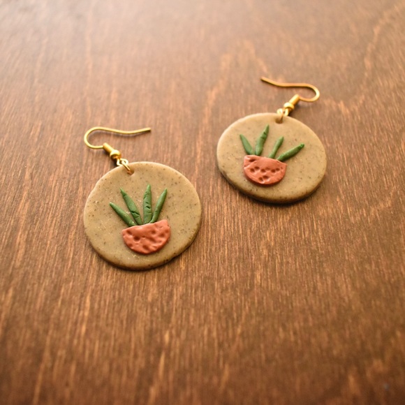 Potted Plant Speckle Handmade Polymer Clay Earrings - Picture 2 of 4